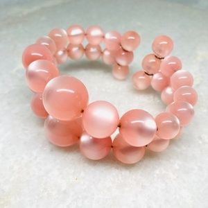 Vintage Cotton Candy Pink Moonglow Bead Lucite Double Wrap Bracelet 3”  Moonglow